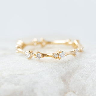 Gorgeous round half eternity moissanite wedding band sparkle close up