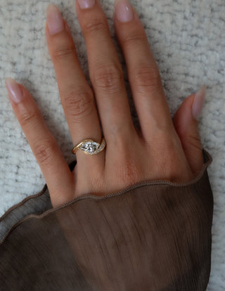0.50CT-1.50CT Marquise Cut Moissanite Pave Engagement Ring With Matching Curved Band