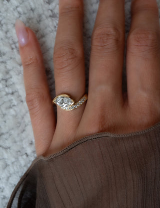 0.50CT-1.50CT Marquise Cut Moissanite Unique Pave Engagement Ring With Matching Curved Band