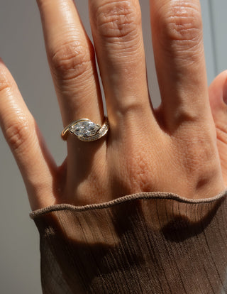 0.50CT-1.50CT Marquise Cut Moissanite Unique Pave Engagement Ring With Matching Curved Band