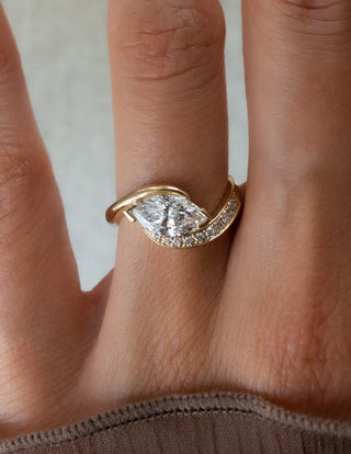 0.50CT-1.50CT Marquise Cut Moissanite Unique Pave Engagement Ring With Matching Curved Band