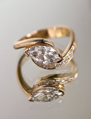 0.50CT-1.50CT Marquise Cut Moissanite Pave Engagement Ring With Matching Curved Band