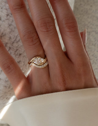 1.0CT-2.0CT Marquise Moissanite Diamond By Pass Engagement Couple Ring Design With Matching Band