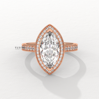 Halo Pave Marquise Cut Moissanite Engagement Ring front view