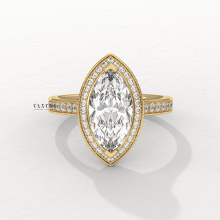 Halo Pave Marquise Cut Moissanite Engagement Ring angled view