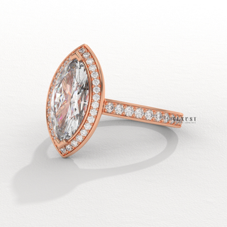 Halo Pave Marquise Cut Moissanite Engagement Ring side view