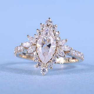 1.0CT Marquise Moissanite Diamond Halo Cluster Vintage Style Engagement Ring