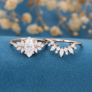 Bold 0.90ct marquise cluster moissanite ring close up of the setting