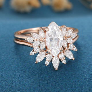 Bold 0.90ct marquise cluster moissanite ring side profile view