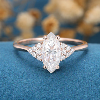 0.90 CT Marquise Cluster Classic Moissanite Engagement Ring front view