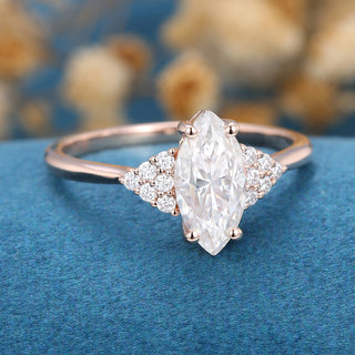 0.90 CT Marquise Cluster Classic Moissanite Engagement Ring top view