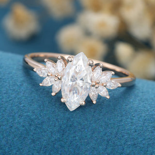 0.90 CT Marquise Cut Cluster Halo Moissanite Engagement Ring top view