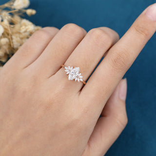 0.90 CT Marquise Cut Cluster Halo Moissanite Engagement Ring side view