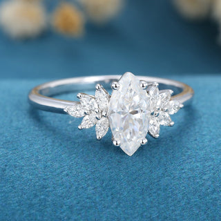 0.90 CT Marquise Cluster Halo Moissanite Engagement Ring top view