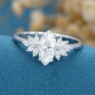 0.90 CT Marquise Cluster Halo Moissanite Engagement Ring close up