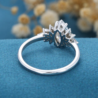 0.90 CT Marquise Cluster Halo Moissanite Engagement Ring on hand