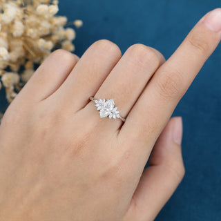 0.90 CT Marquise Cluster Halo Moissanite Engagement Ring side view