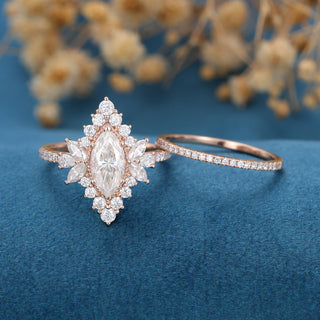 Stunning 0.90ct marquise cluster moissanite ring close up of the setting