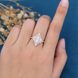 0.90 CT Marquise Cut Cluster Pave Moissanite Engagement Ring side view