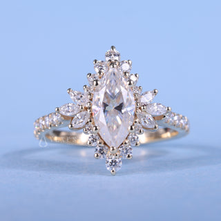 1.0CT Marquise Moissanite Diamond Halo Cluster Vintage Style Engagement Ring