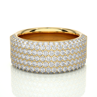 Micro Round Cut Pave Moissanite Men's Wedding Band Yellow Gold