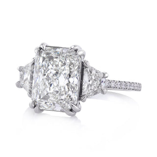 Radiant three stone pave moissanite ring side detail view