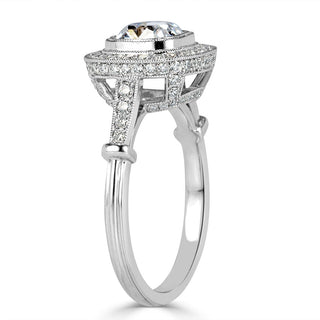 Old mine cushion halo moissanite engagement ring stone detail view