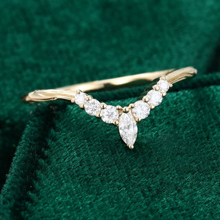 Shimmering 0.20ct round moissanite wedding band shown on a finger