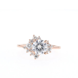 1.05ct Round Cut Cluster Diamond Moissanite Engagement Ring