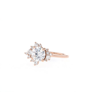 1.05ct Round Cut Cluster Diamond Moissanite Engagement Ring