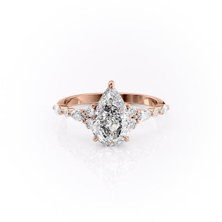 2.0CT Pear Cut Cluster Diamond Moissanite Engagement Ring