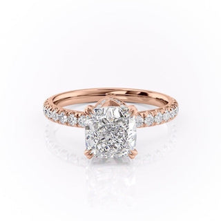 2.15 CT Cushion Cut Pave Halo Moissanite Engagement Ring full view
