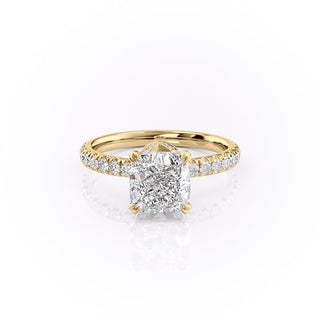 2.15 CT Cushion Cut Pave Halo Moissanite Engagement Ring front view