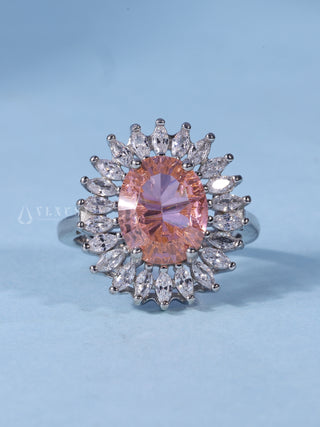2.0CT Oval Cut American Diamond Halo Cathedral Engagement Ring