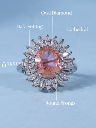 2.0CT Oval Cut American Diamond Halo Cathedral Engagement Ring