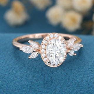 1.33 CT Oval Cut Cluster Moissanite Engagement Ring Wedding close up
