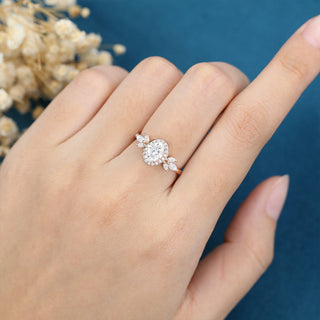 1.33 CT Oval Cut Cluster Moissanite Engagement Ring Wedding side view