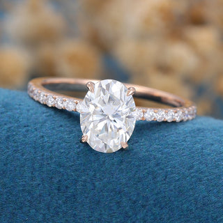 1.33 CT Oval Cut Pave Solitaire Moissanite Engagement Ring top view