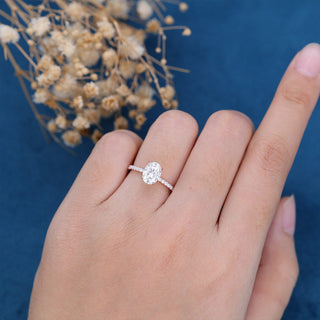 1.33 CT Oval Cut Pave Solitaire Moissanite Engagement Ring side view