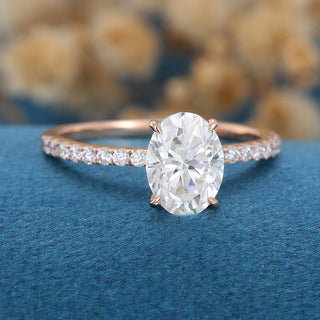 1.33 CT Oval Cut Pave Solitaire Moissanite Engagement Ring close up