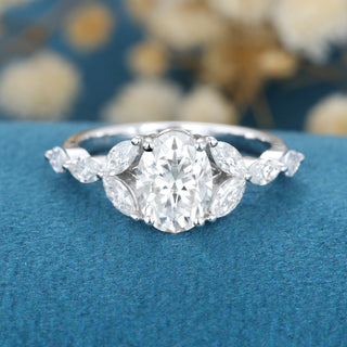 1.33 CT Oval Cluster Solitaire Moissanite Engagement Ring front view