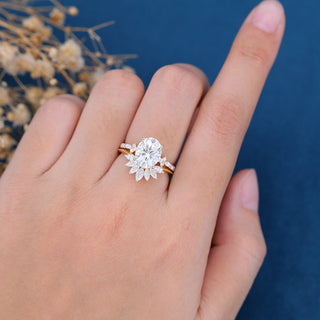 Shimmering 2.72ct oval pave moissanite ring side profile view