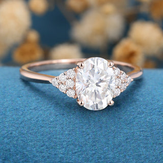 1.33 CT Oval Cut Cluster Moissanite Engagement Ring top view