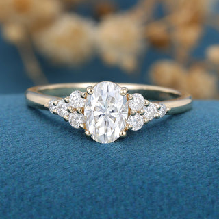 1.33 CT Oval Cut Cluster Elegant Moissanite Engagement Ring front view