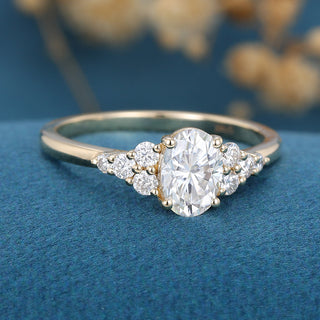1.33 CT Oval Cut Cluster Elegant Moissanite Engagement Ring top view
