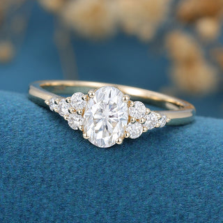 1.33 CT Oval Cut Cluster Elegant Moissanite Engagement Ring close up