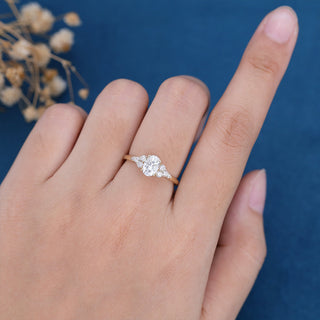 1.33 CT Oval Cut Cluster Elegant Moissanite Engagement Ring side view