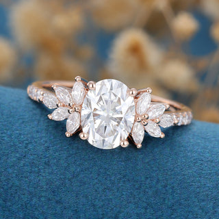 1.33 CT Oval Cut Cluster Pave Moissanite Engagement Ring close up