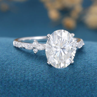 2.72 CT Oval Brilliant Cut Pave Moissanite Engagement Ring top view