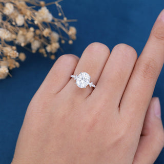 2.72 CT Oval Brilliant Cut Pave Moissanite Engagement Ring side view